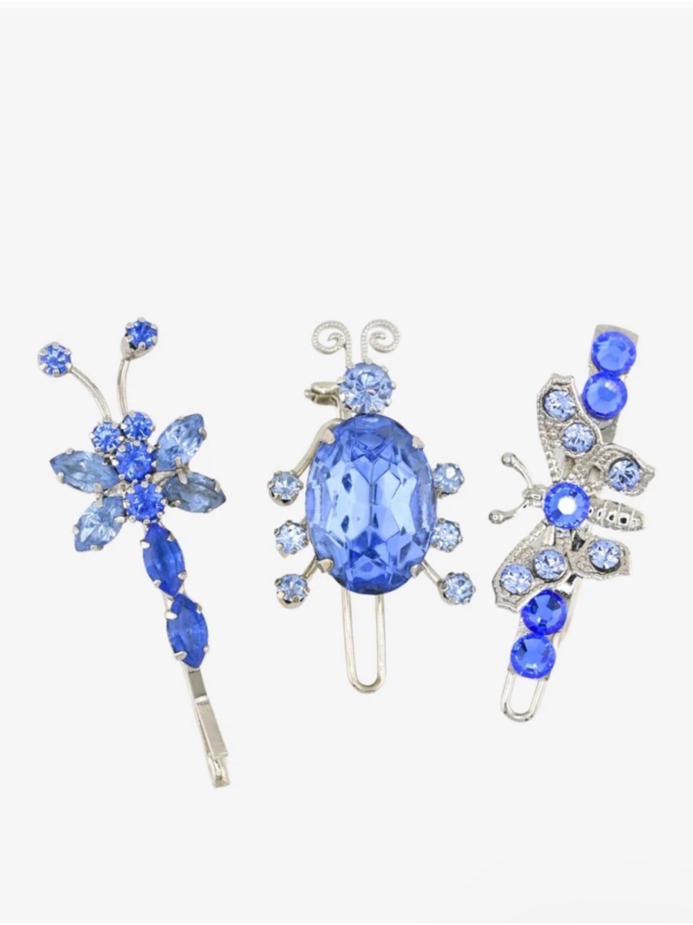 Tarina Tarantino Sapphire Blue Crystal Bug & Butterfly Hair Clips